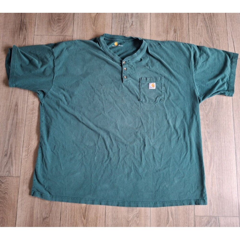Carhartt Plus Size Men’s Henley Original Fit Pocket Green T shirt Size 4XL